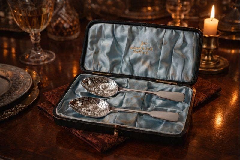 Vintage Walker & Hall Silver Plated Fruit Spoons | Embossed Berry Spoons in Original Case