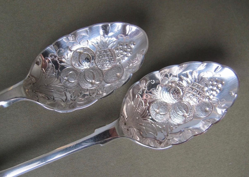 Vintage Walker & Hall Silver Plated Fruit Spoons | Embossed Berry Spoons in Original Case