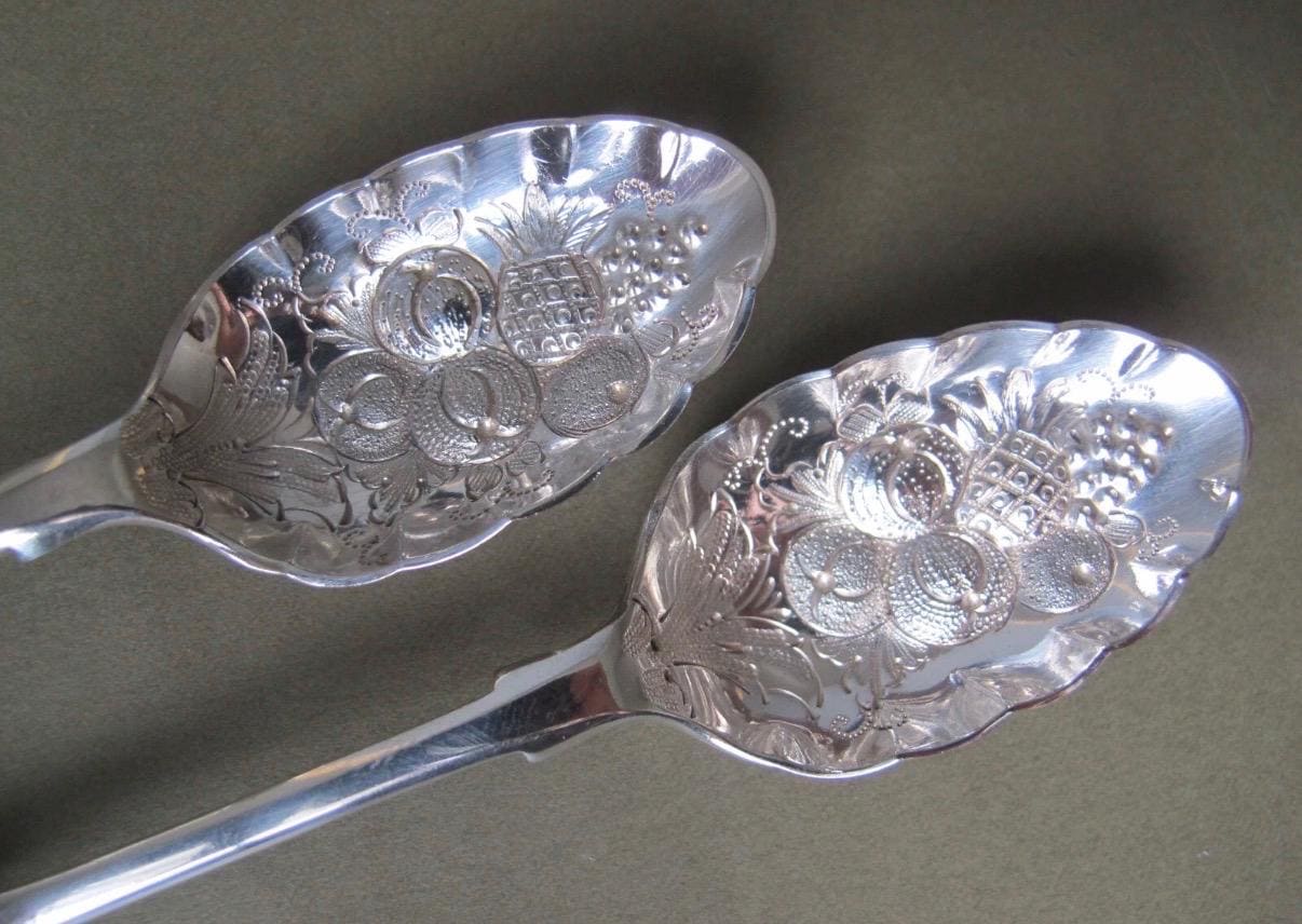 Vintage Walker & Hall Silver Plated Fruit Spoons | Embossed Berry Spoons in Original Case