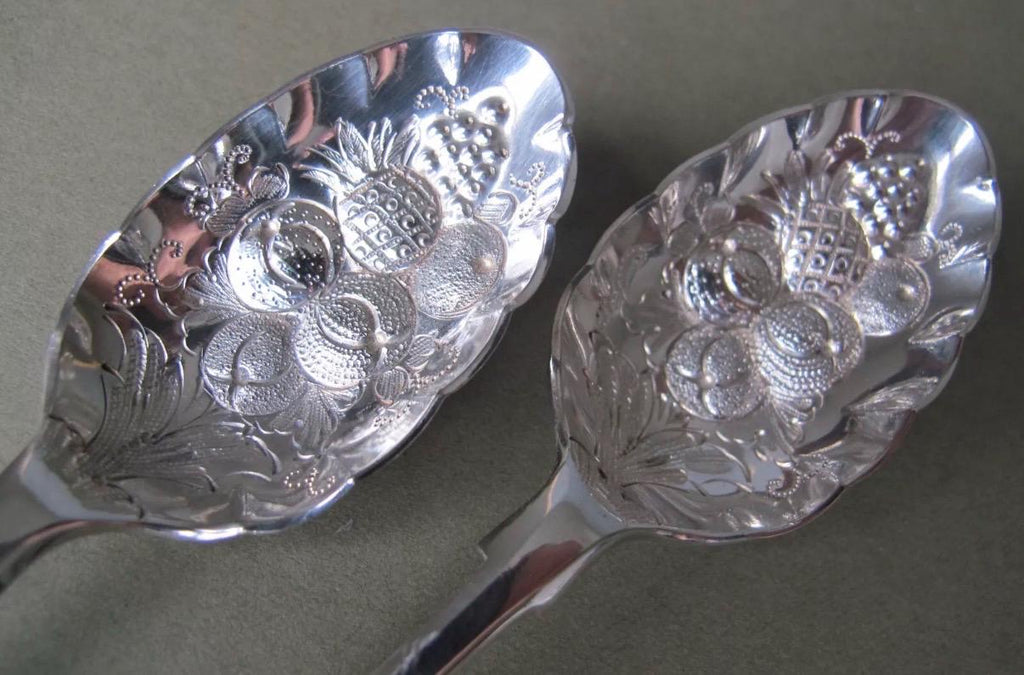 Vintage Walker & Hall Silver Plated Fruit Spoons | Embossed Berry Spoons in Original Case