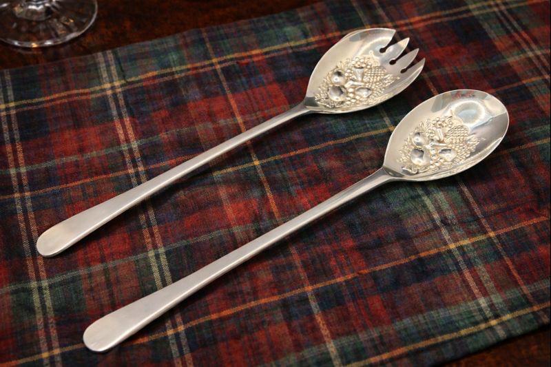Vintage EPNS Silver Salad Servers | Fruit Motif, Original Box