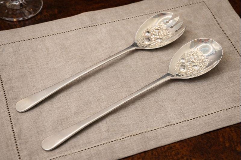 Vintage EPNS Silver Salad Servers | Fruit Motif, Original Box