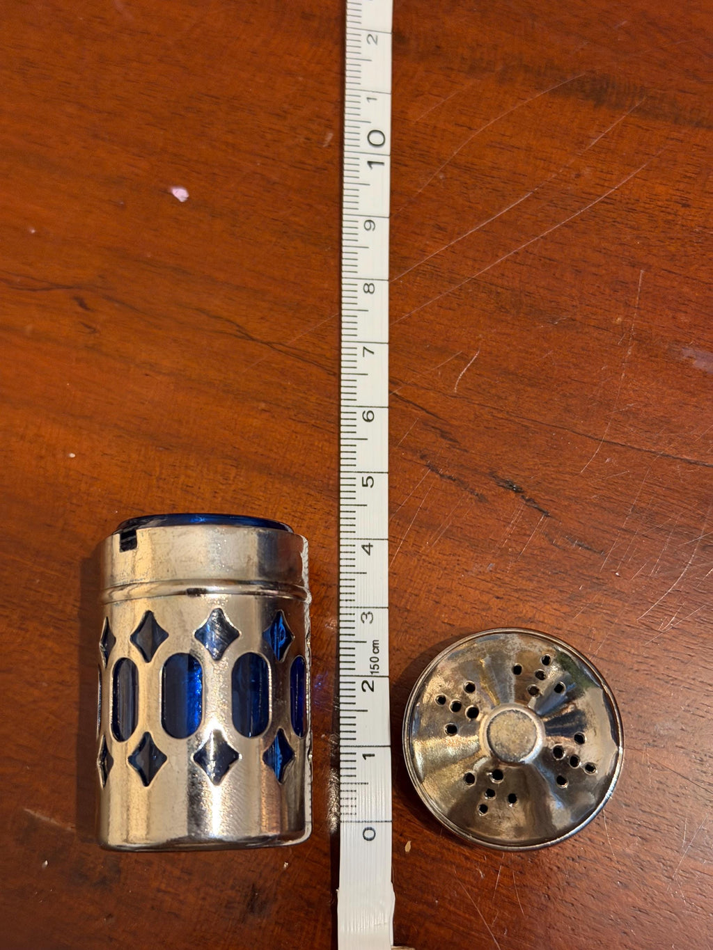 Vintage Silver Plate & Royal Blue Glass Salt Pepper Shakers