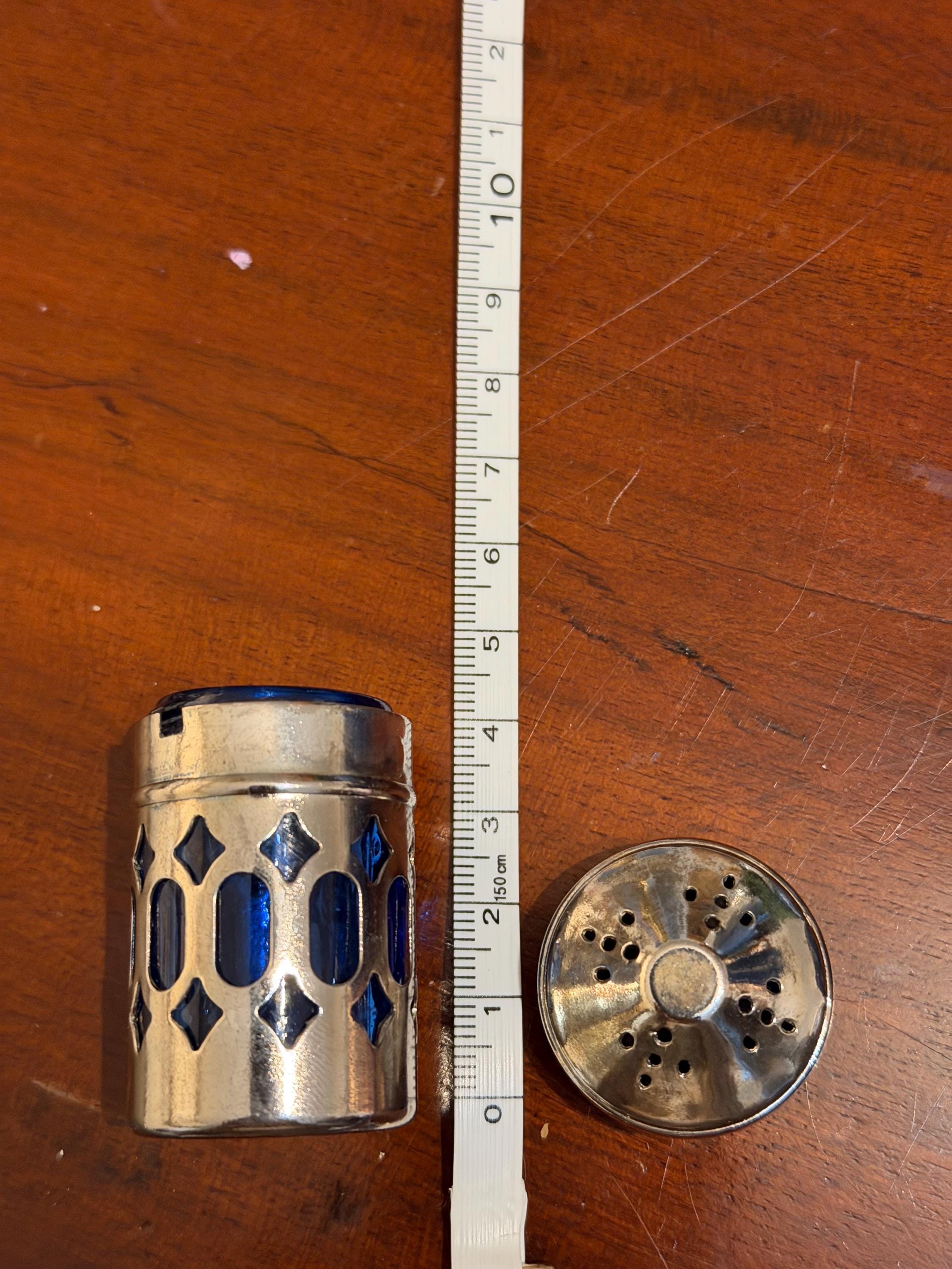 Vintage Silver Plate & Royal Blue Glass Salt Pepper Shakers
