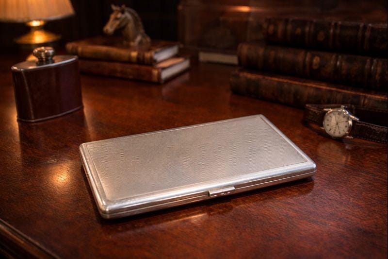 Vintage White Metal Cigarette Case | Mid Century Gentlemans Accessory | Classic Tobacco Case | Heritage Gift