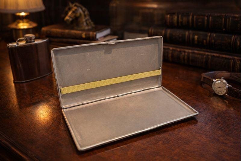 Vintage White Metal Cigarette Case | Mid Century Gentlemans Accessory | Classic Tobacco Case | Heritage Gift
