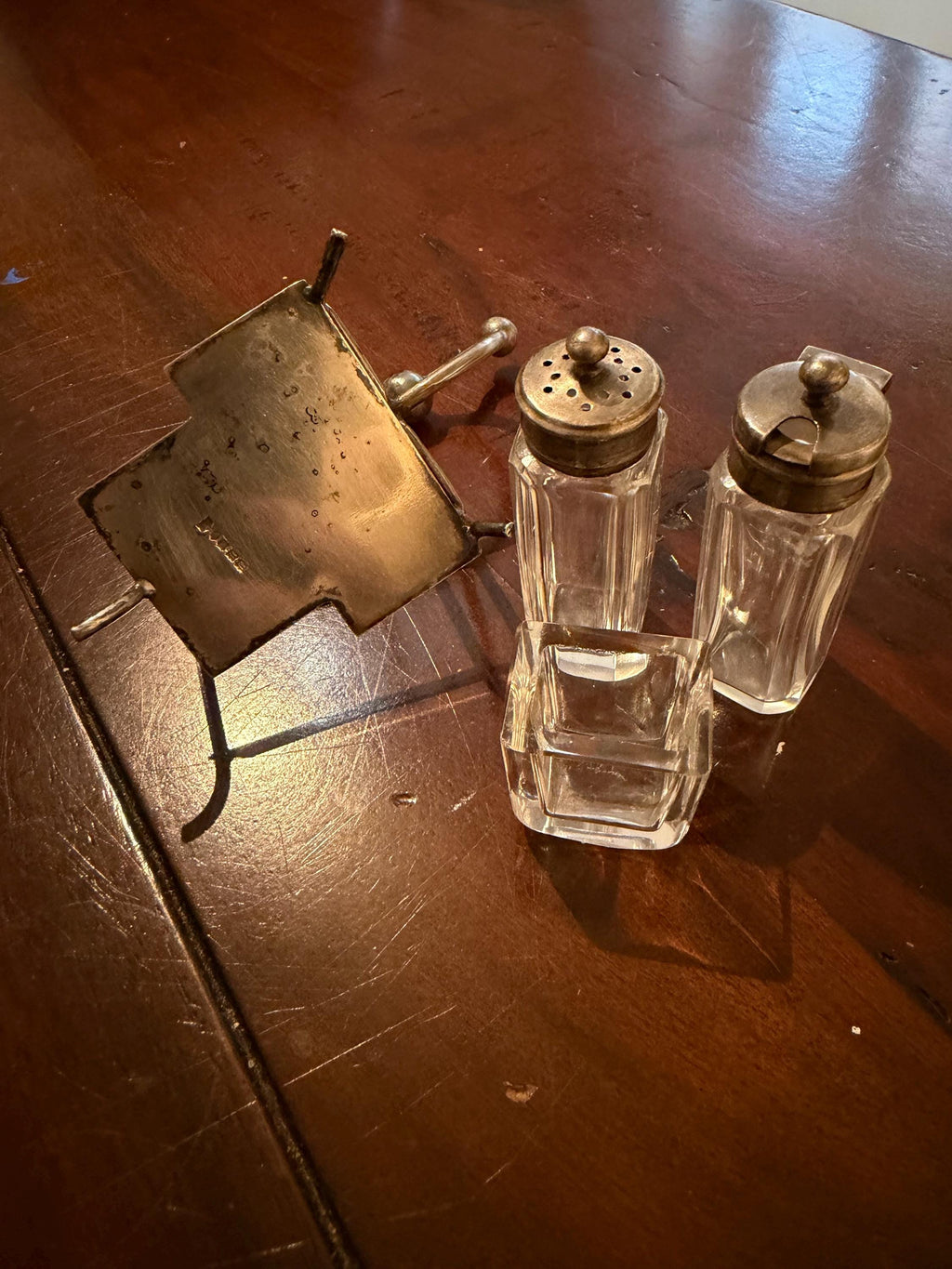 Antique Silver-Plated Cruet Set | Glass Salt & Pepper Shakers