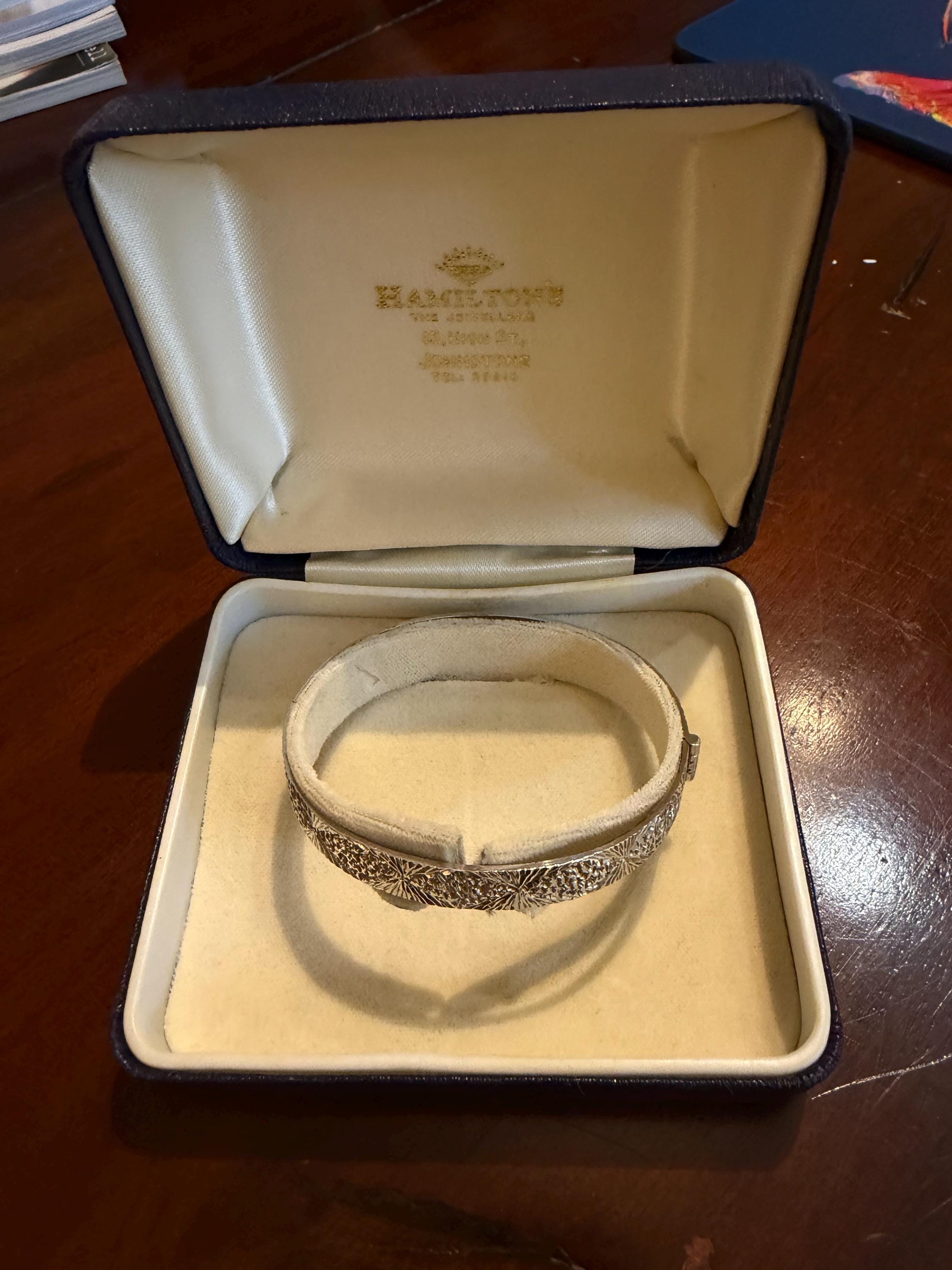 Vintage Engraved Sterling Silver Bangle - Hallmarked Heirloom Cuff, Gift Boxed