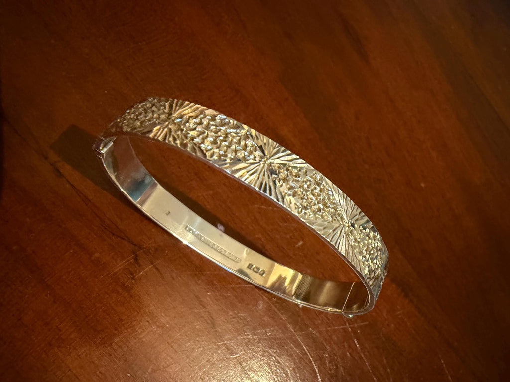 Vintage Engraved Sterling Silver Bangle - Hallmarked Heirloom Cuff, Gift Boxed