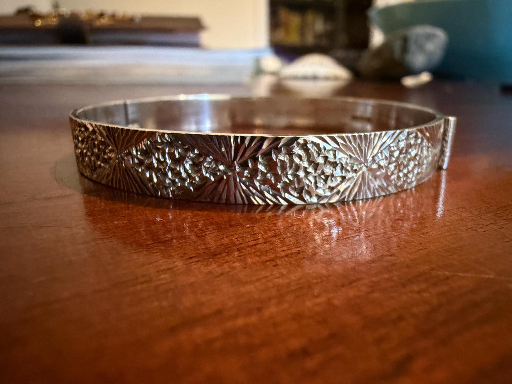 Vintage Engraved Sterling Silver Bangle - Hallmarked Heirloom Cuff, Gift Boxed