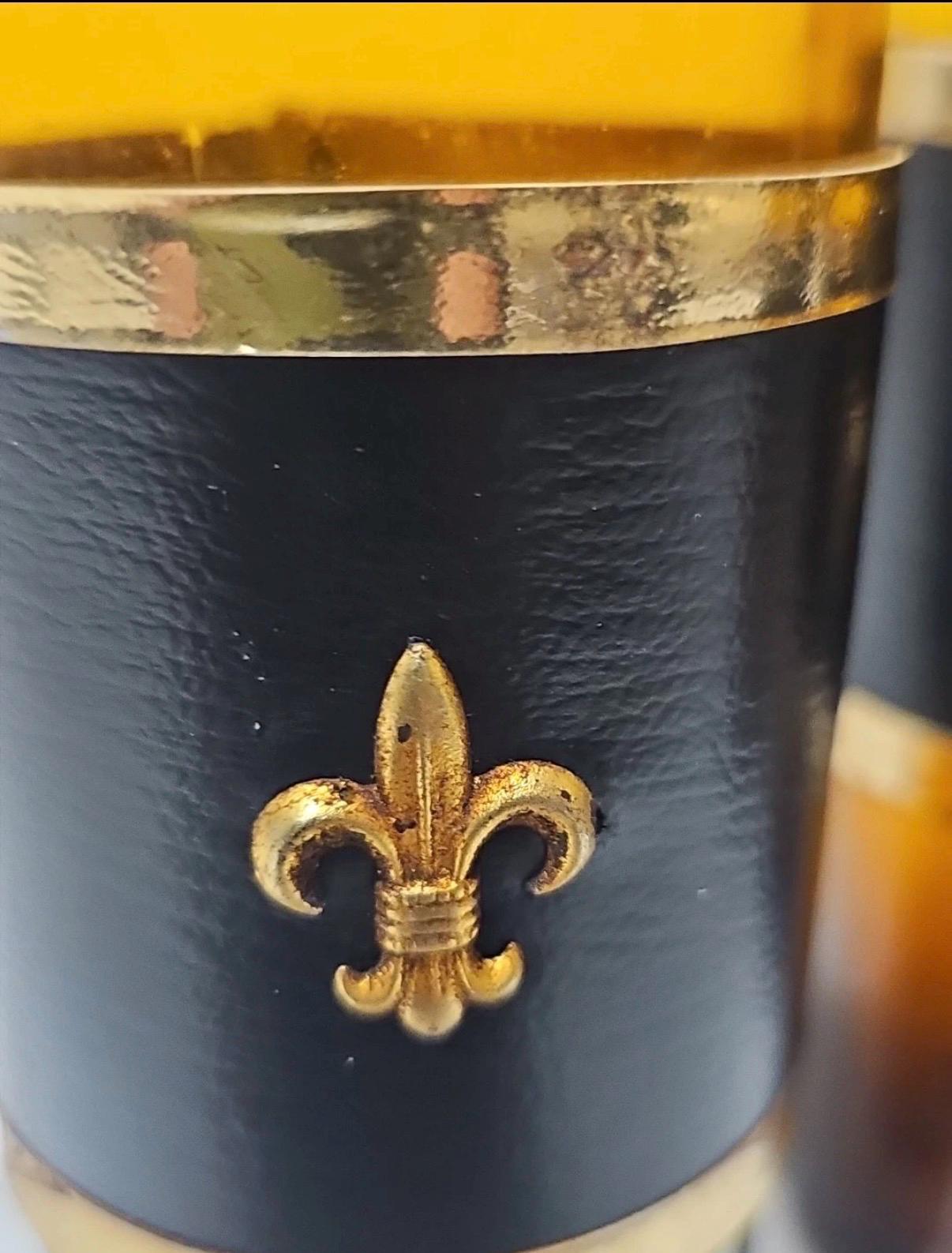 Vintage Amber Highball Glasses - Set of 4, Gold Fleur De Lis Barware