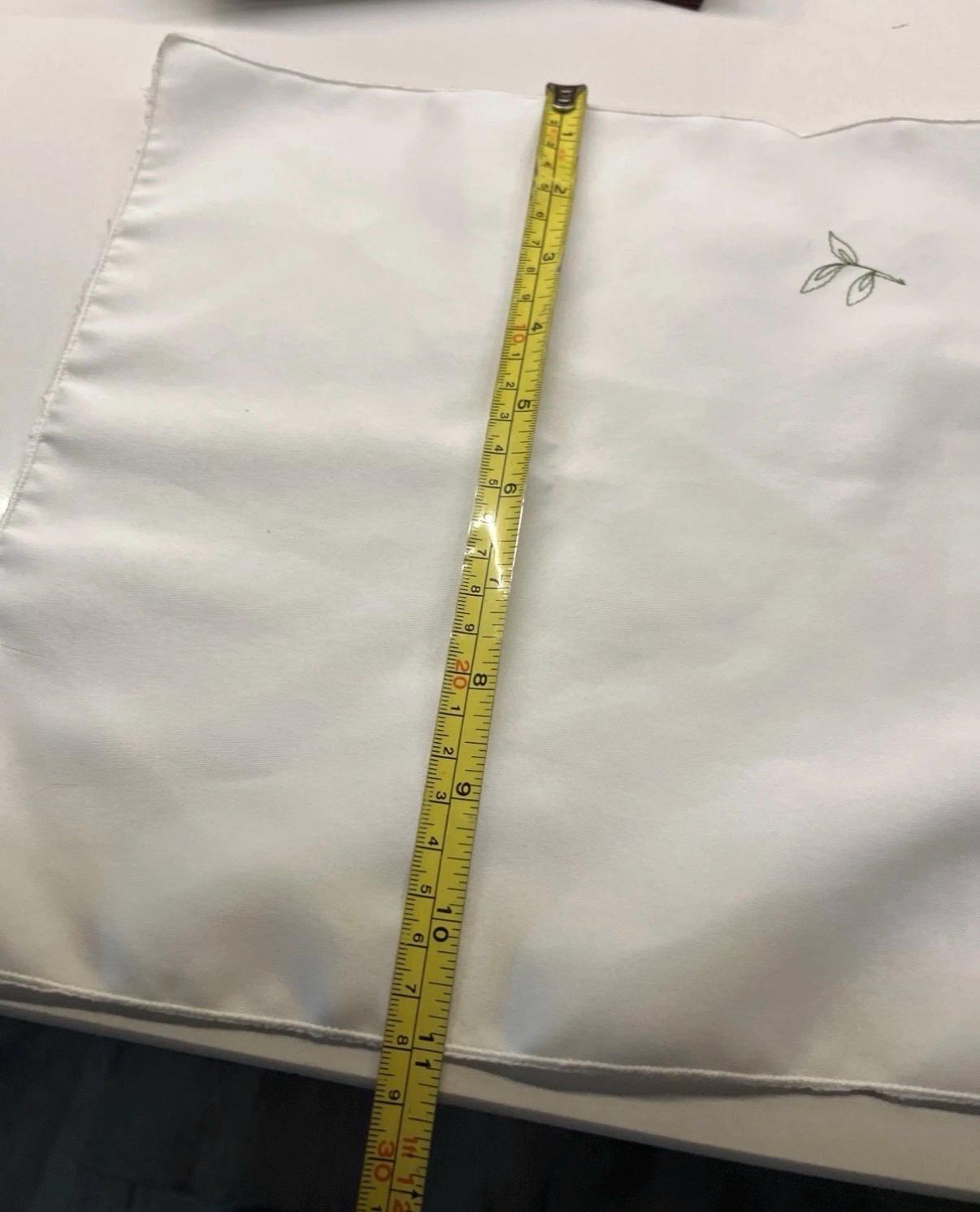 Vintage French Napkins (Set of 4)  White Linen with Green Leaf Embroidery