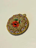Vintage Micro Mosaic Pendant  Italian Floral Tesserae, Gilt Frame