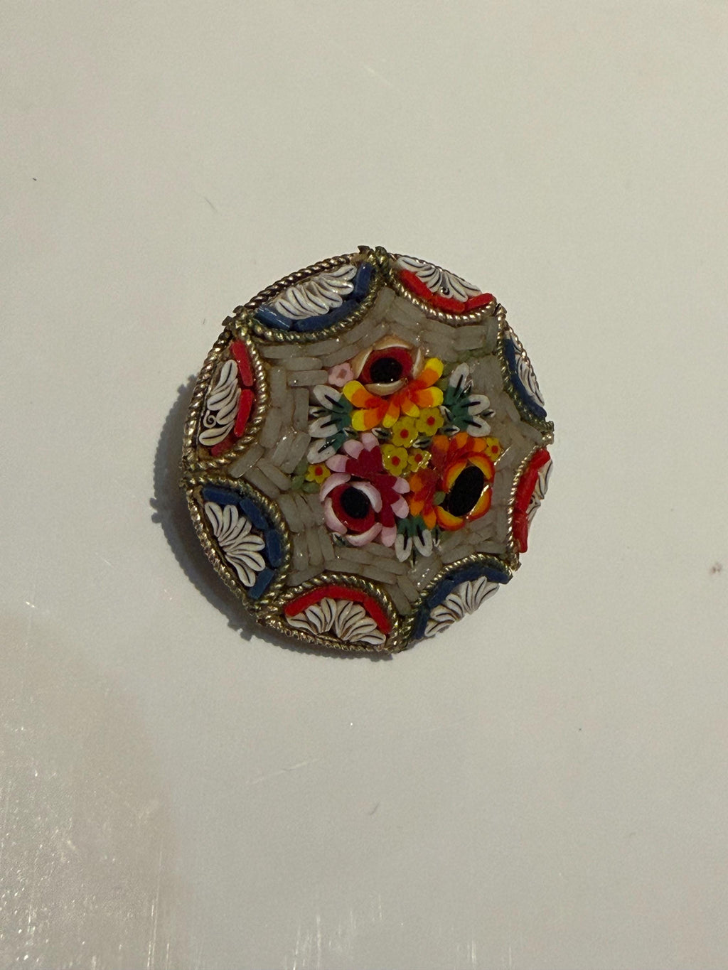 Vintage Italian Micro Mosaic Brooch  Floral Grand Tour Pin
