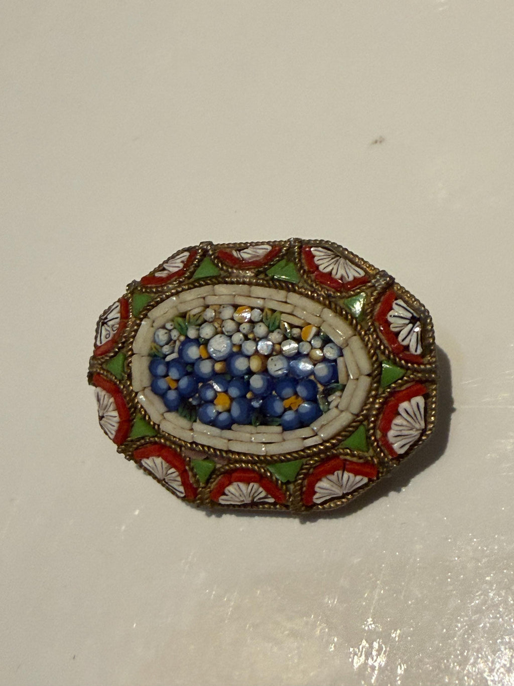 Vintage Italian Micro Mosaic Brooch, Forget-Me-Not Floral Pin