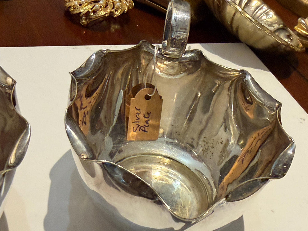 Vintage Silver Plated Sugar Bowl & Cream Jug Set  Scalloped English Tableware