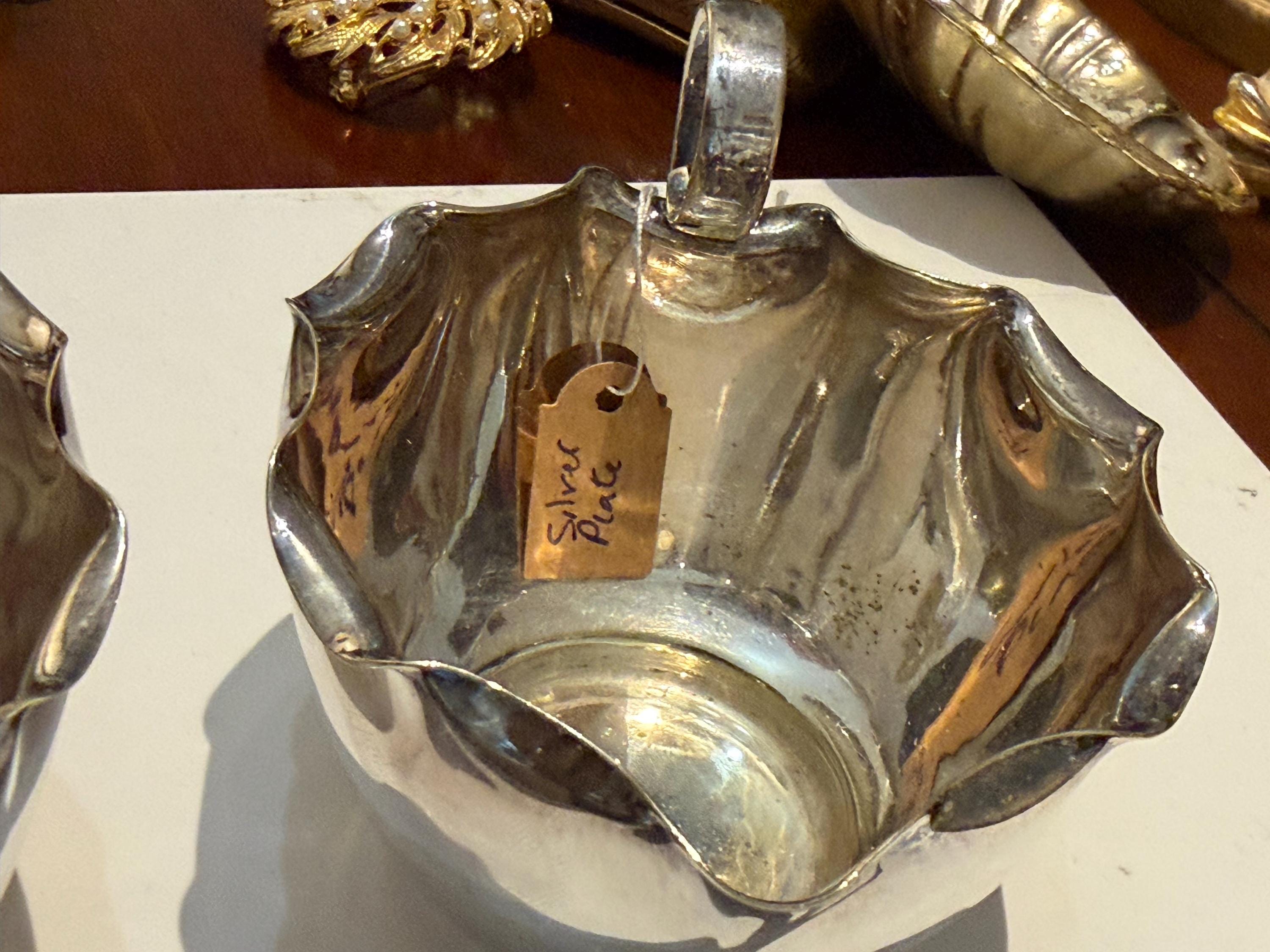 Vintage Silver Plated Sugar Bowl & Cream Jug Set  Scalloped English Tableware