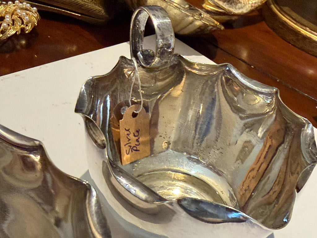 Vintage Silver Plated Sugar Bowl & Cream Jug Set  Scalloped English Tableware