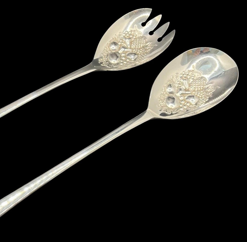 Vintage EPNS Silver Salad Servers | Fruit Motif, Original Box