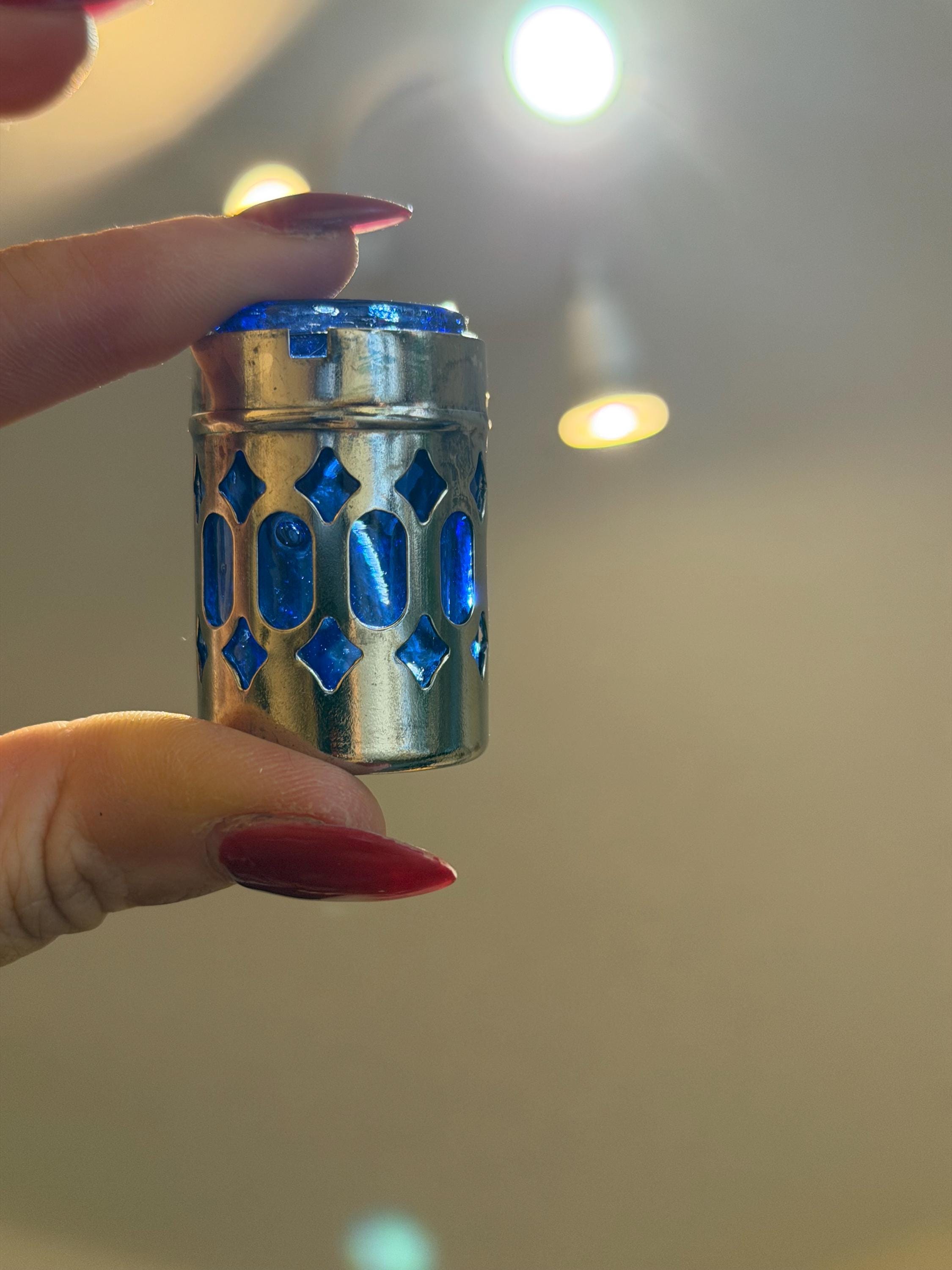 Vintage Silver Plate & Royal Blue Glass Salt Pepper Shakers