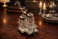 Antique Silver-Plated Cruet Set | Glass Salt & Pepper Shakers