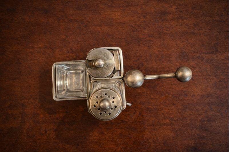 Antique Silver-Plated Cruet Set | Glass Salt & Pepper Shakers