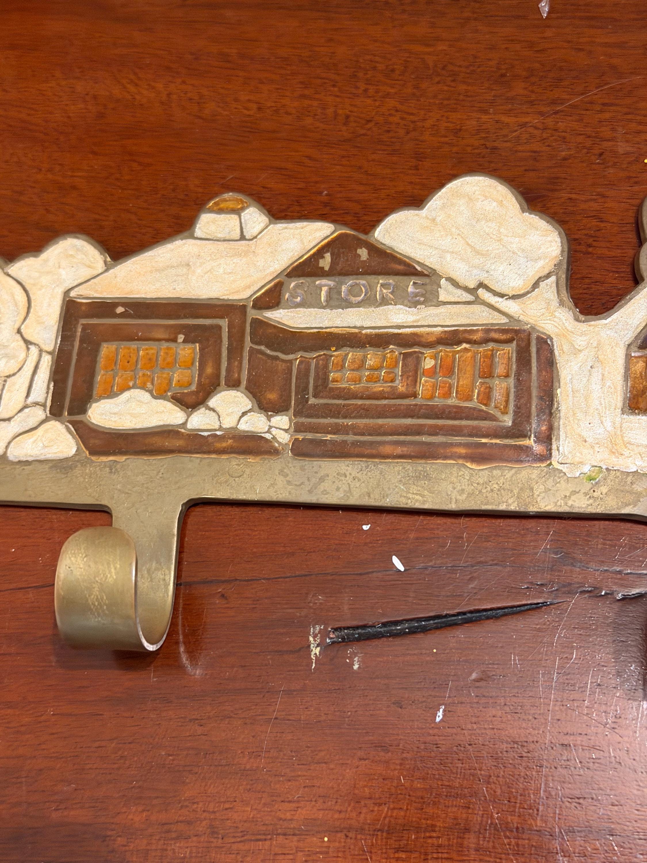 Vintage coat key hook brass enamel