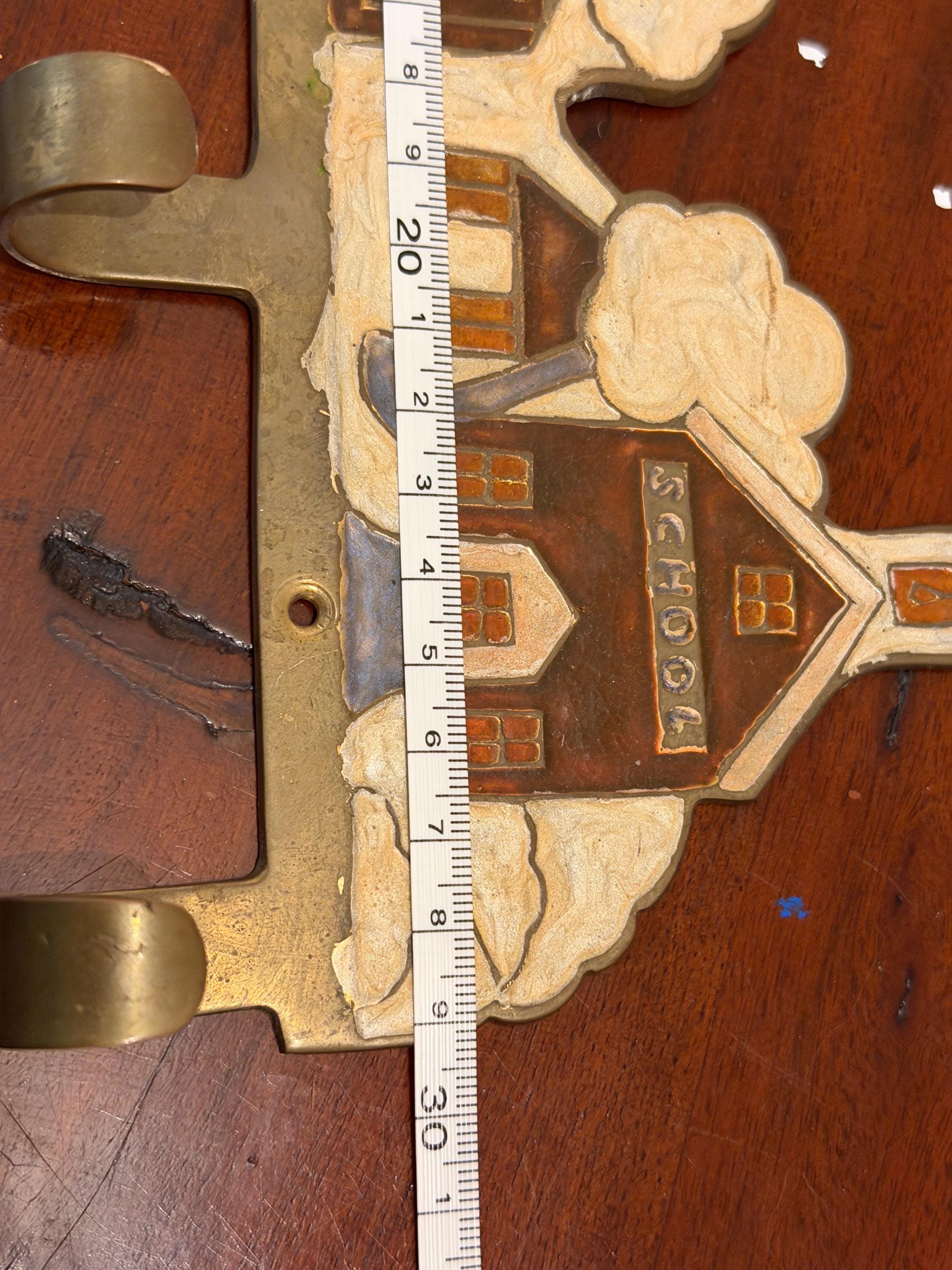 Vintage coat key hook brass enamel