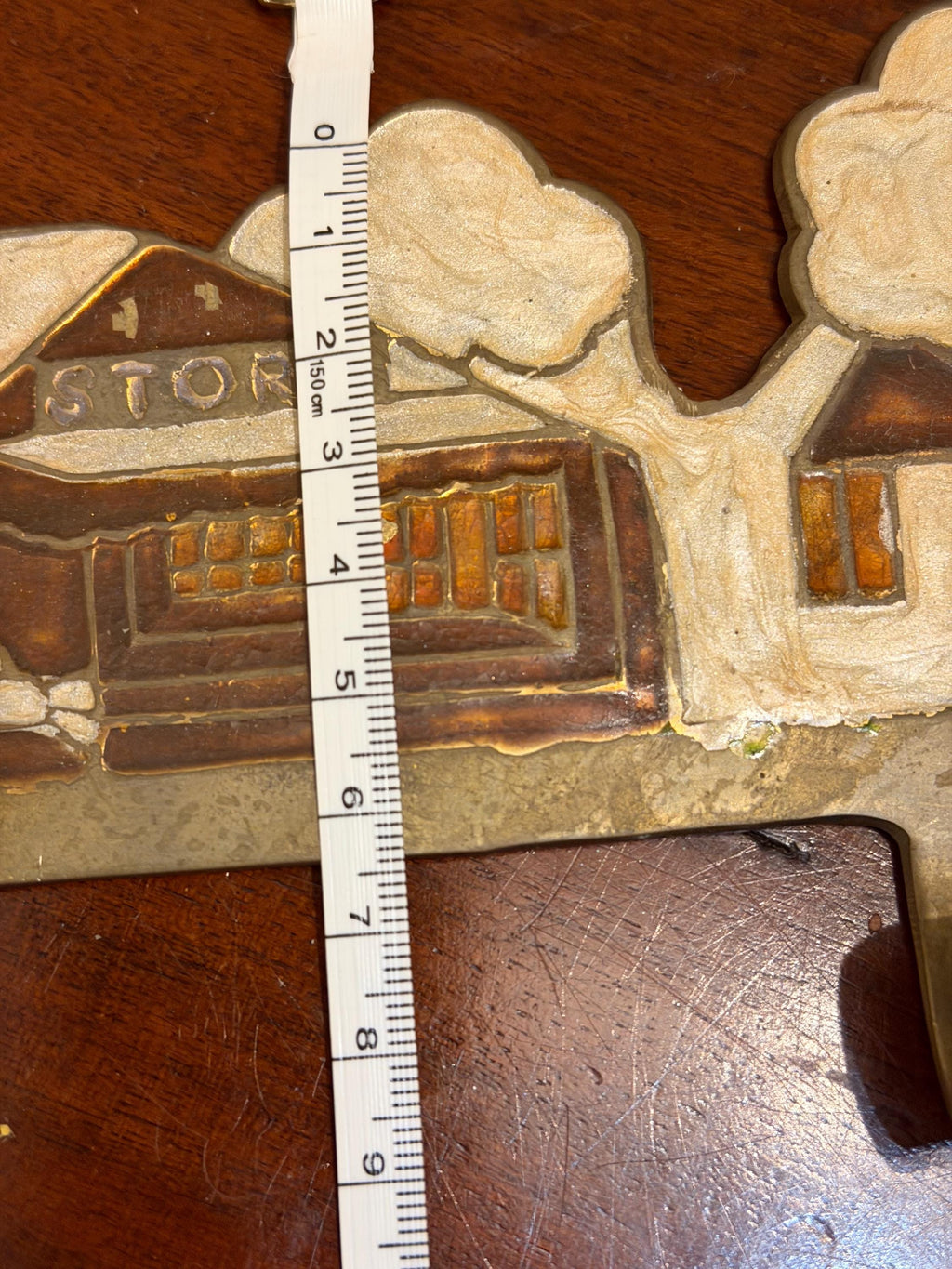 Vintage coat key hook brass enamel