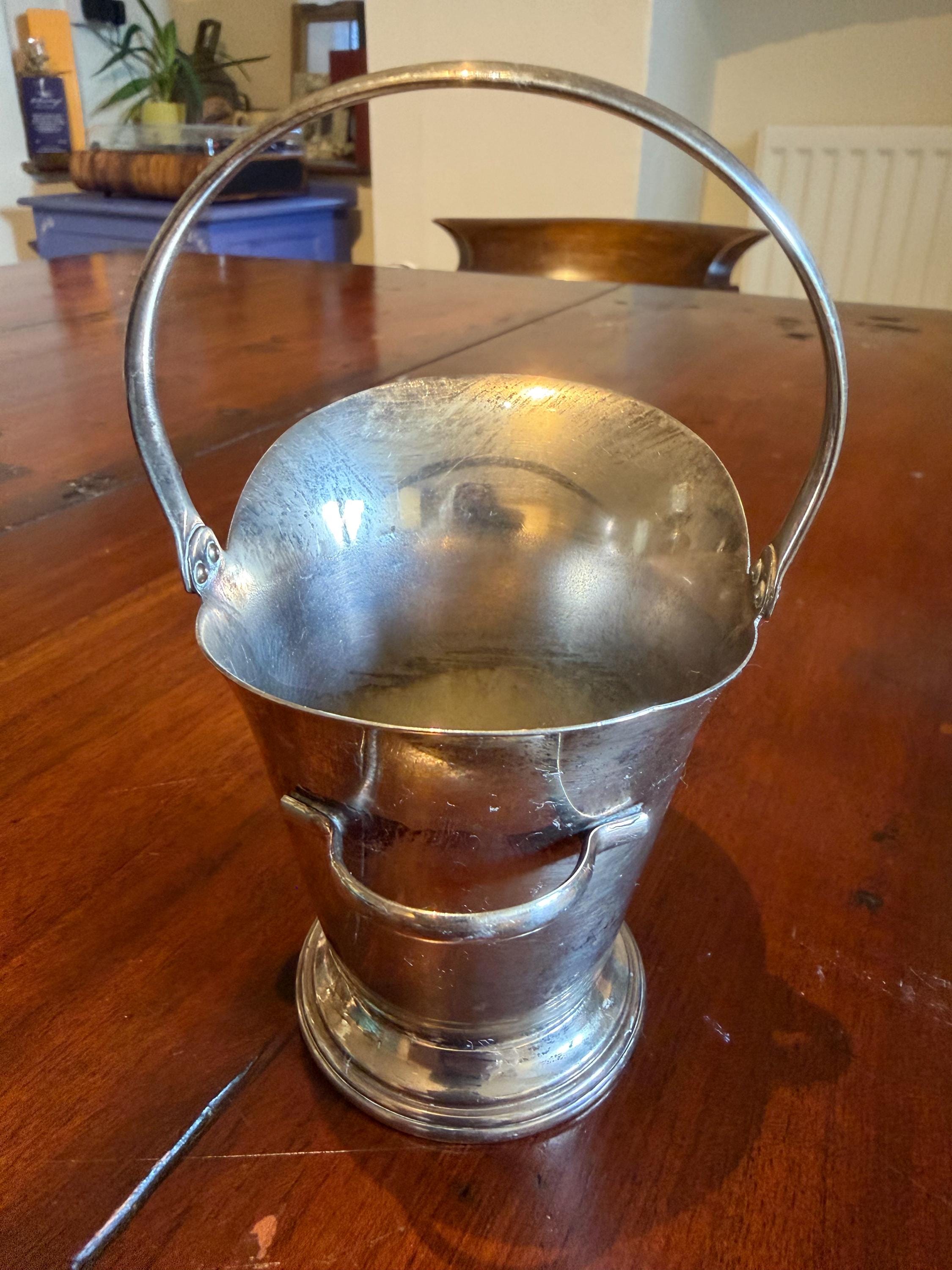 Vintage Silver Plate Sugar Scuttle  Miniature Fireside Coal Bucket, English Tableware