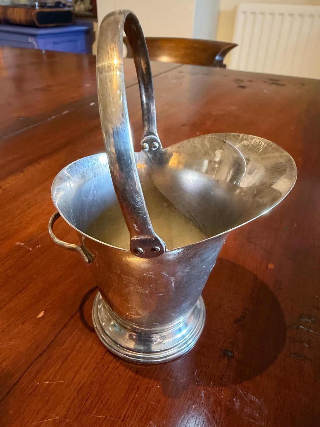 Vintage Silver Plate Sugar Scuttle  Miniature Fireside Coal Bucket, English Tableware