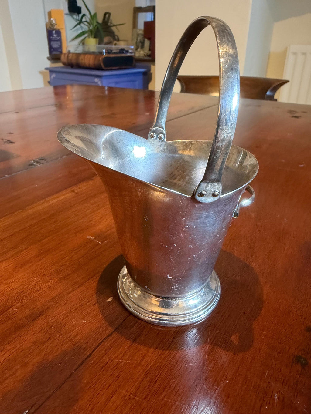 Vintage Silver Plate Sugar Scuttle  Miniature Fireside Coal Bucket, English Tableware