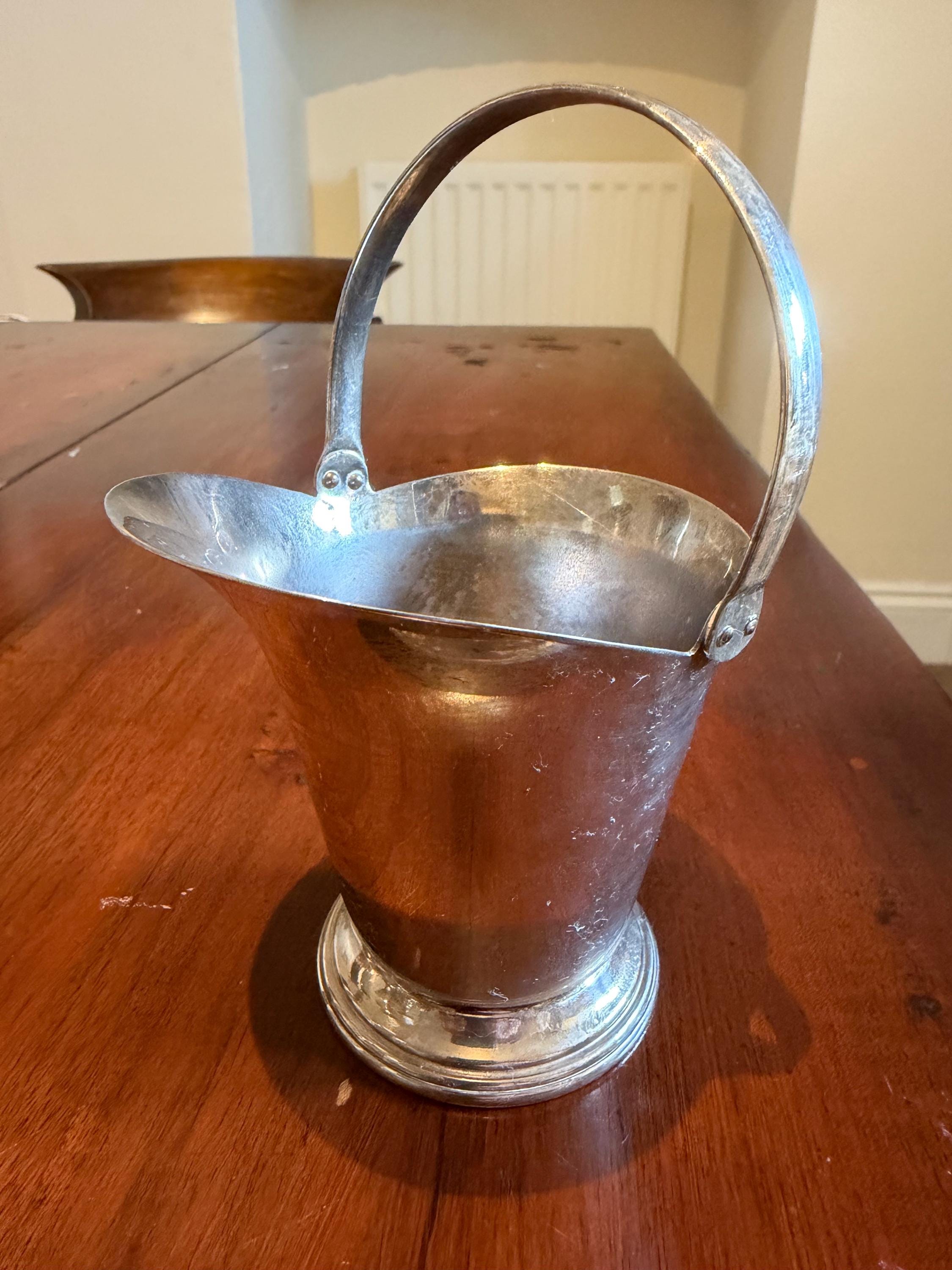 Vintage Silver Plate Sugar Scuttle  Miniature Fireside Coal Bucket, English Tableware