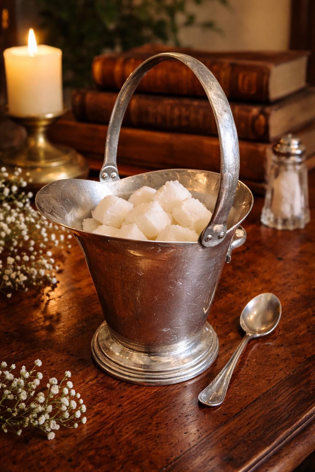Vintage Silver Plate Sugar Scuttle  Miniature Fireside Coal Bucket, English Tableware