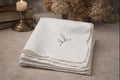 Vintage French Napkins (Set of 4)  White Linen with Green Leaf Embroidery
