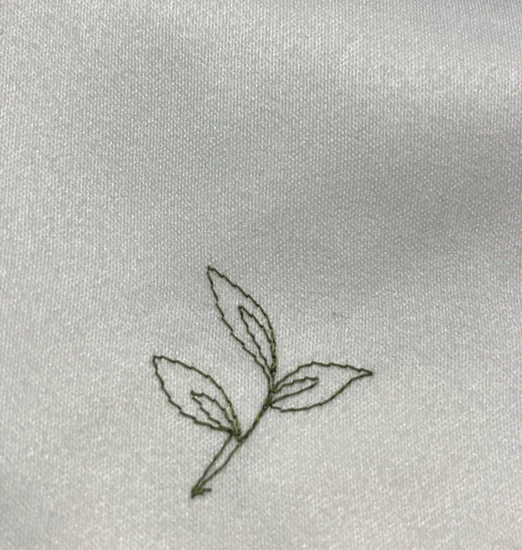 Vintage French Napkins (Set of 4)  White Linen with Green Leaf Embroidery