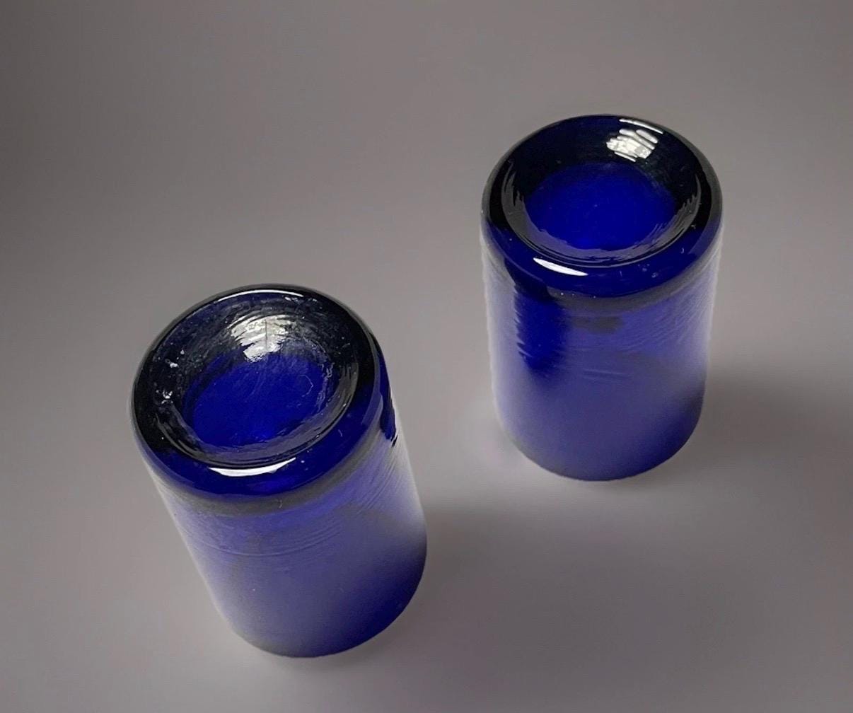 Vintage Silver Plated Salt & Pepper Shakers  Apex England Cobalt Blue Geometric Design