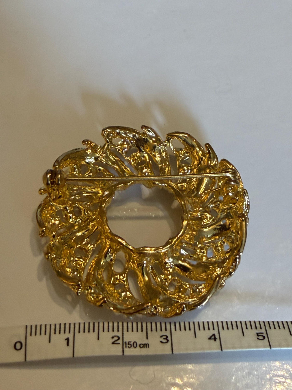 Vintage Gold Tone Wreath Brooch  Faux Pearl Leaf Pin, Costume Jewelry