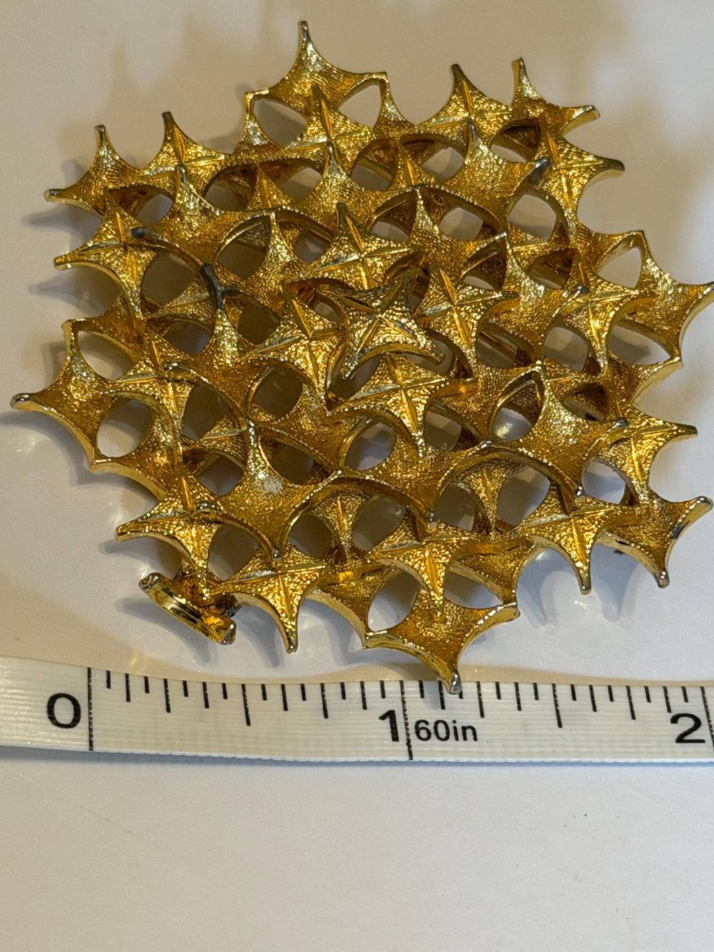 Vintage Gold Tone Starburst Openwork Brooch  Geometric Lattice Statement Pin, Mid Century Costume Jewellery