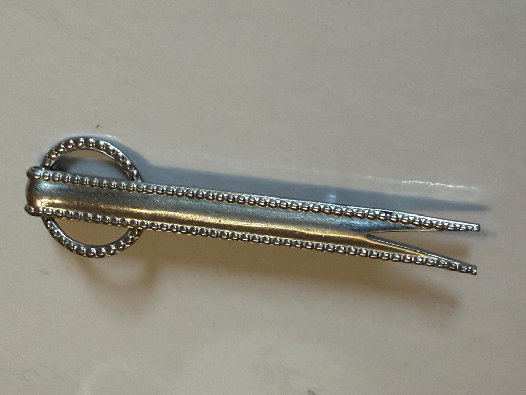 Vintage Silver Tone Bar Brooch  Beaded Edge, Open Ring Accent