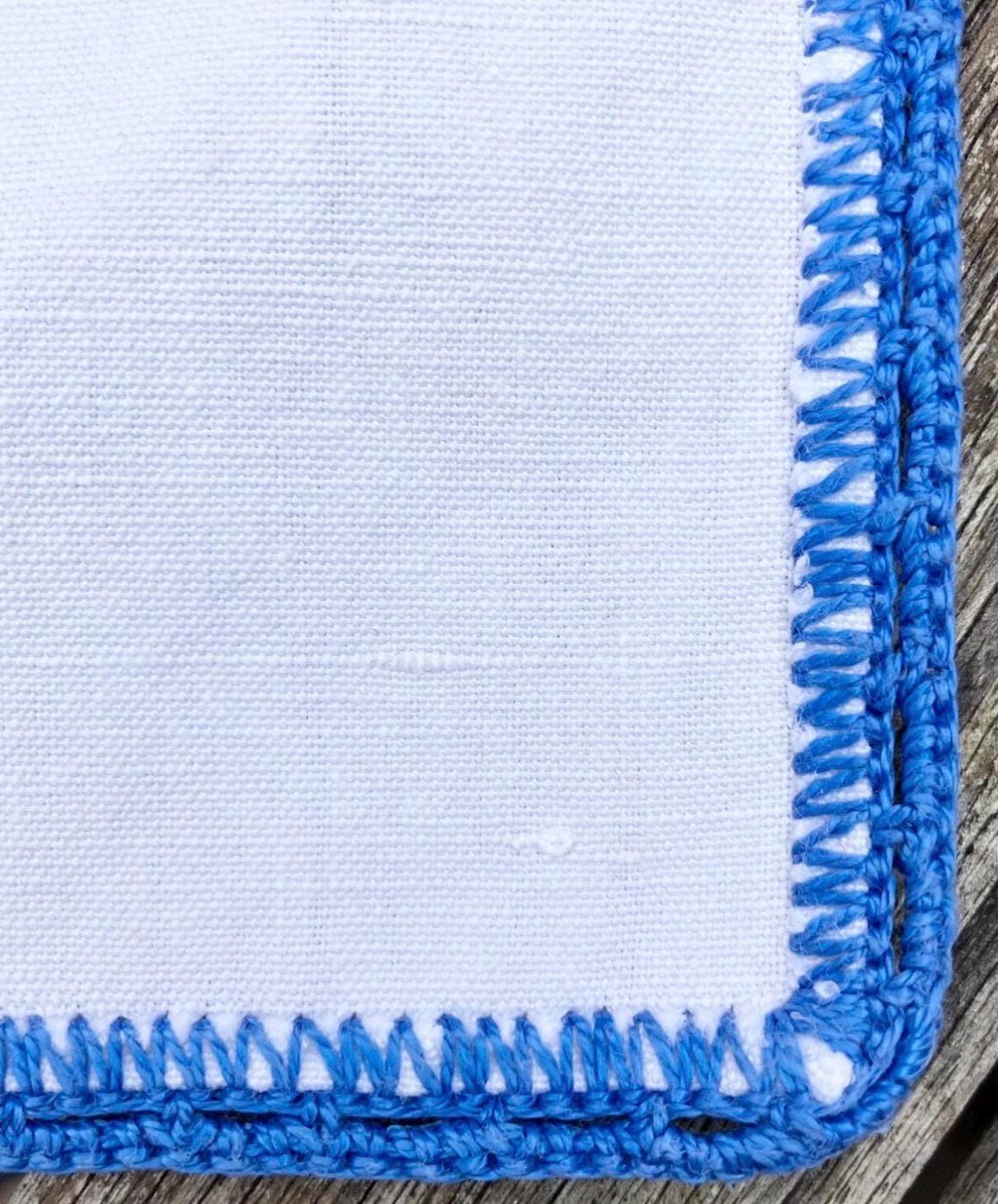 Vintage French Linen Napkins (Set of 5)  White with Blue Embroidery