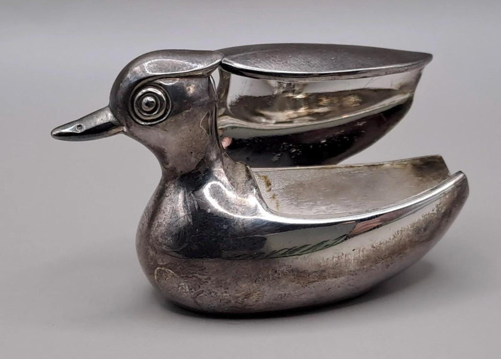 Vintage Silver Plated Duck Salt Cellar | Novelty Figural Tableware Dish