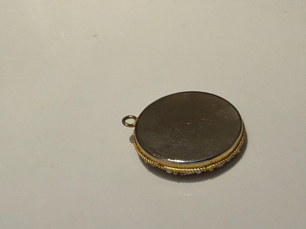 Vintage Micro Mosaic Pendant  Italian Floral Tesserae, Gilt Frame