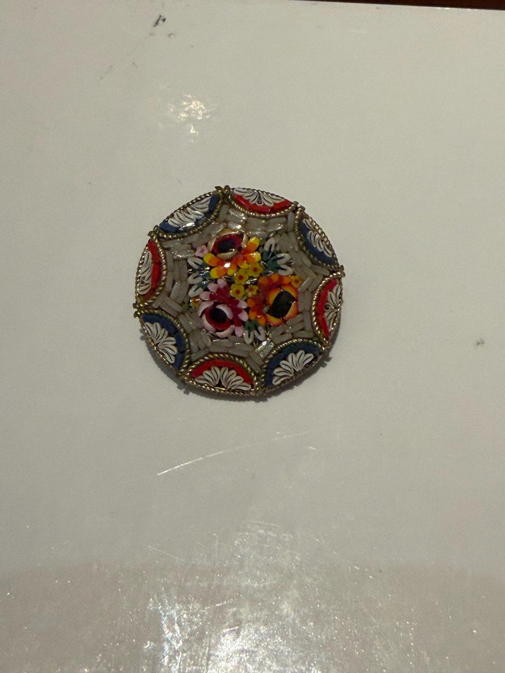Vintage Italian Micro Mosaic Brooch  Floral Grand Tour Pin