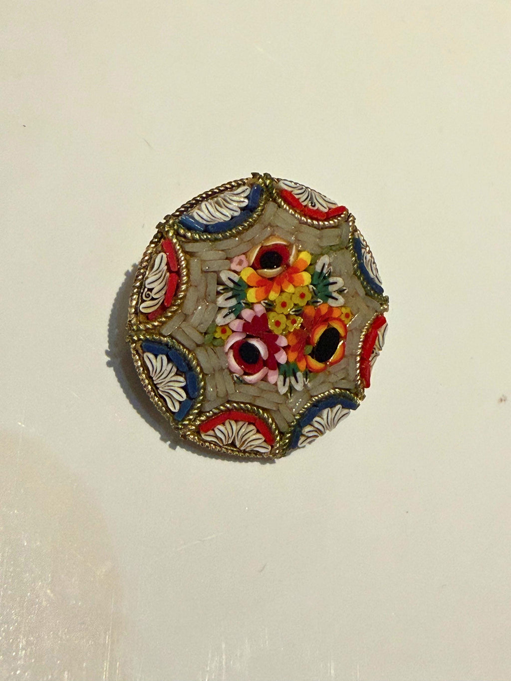 Vintage Italian Micro Mosaic Brooch  Floral Grand Tour Pin