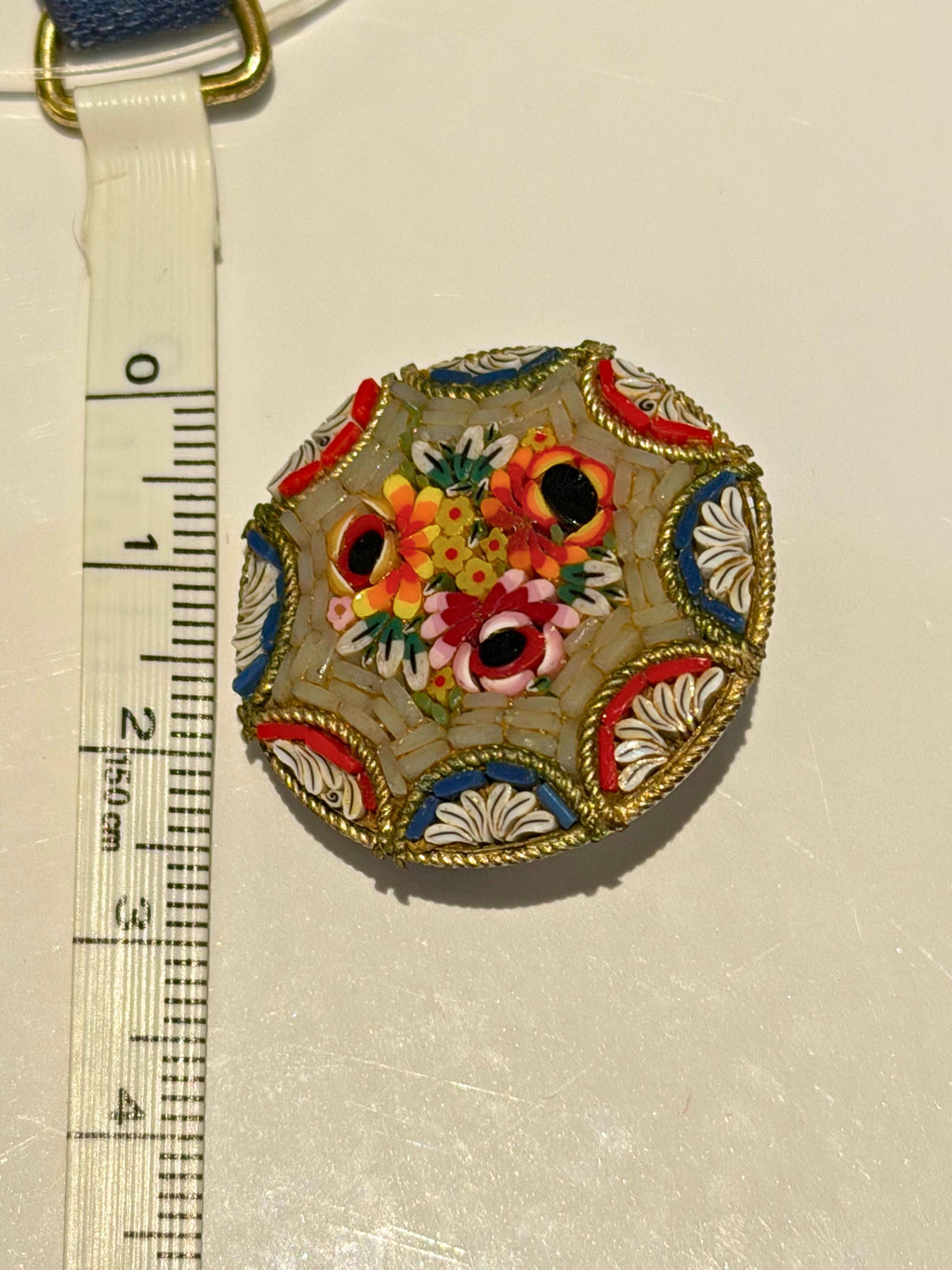 Vintage Italian Micro Mosaic Brooch  Floral Grand Tour Pin