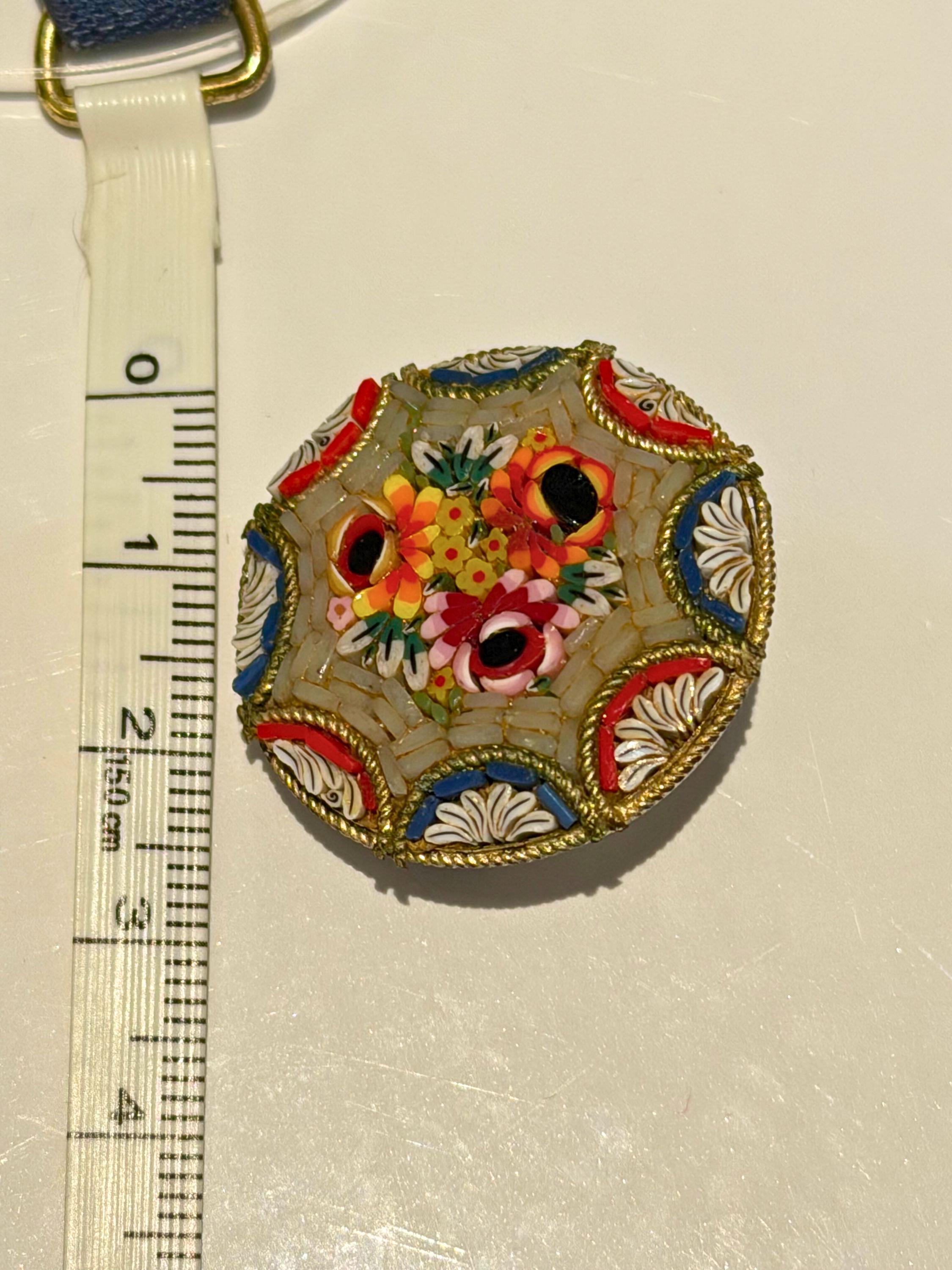 Vintage Italian Micro Mosaic Brooch  Floral Grand Tour Pin