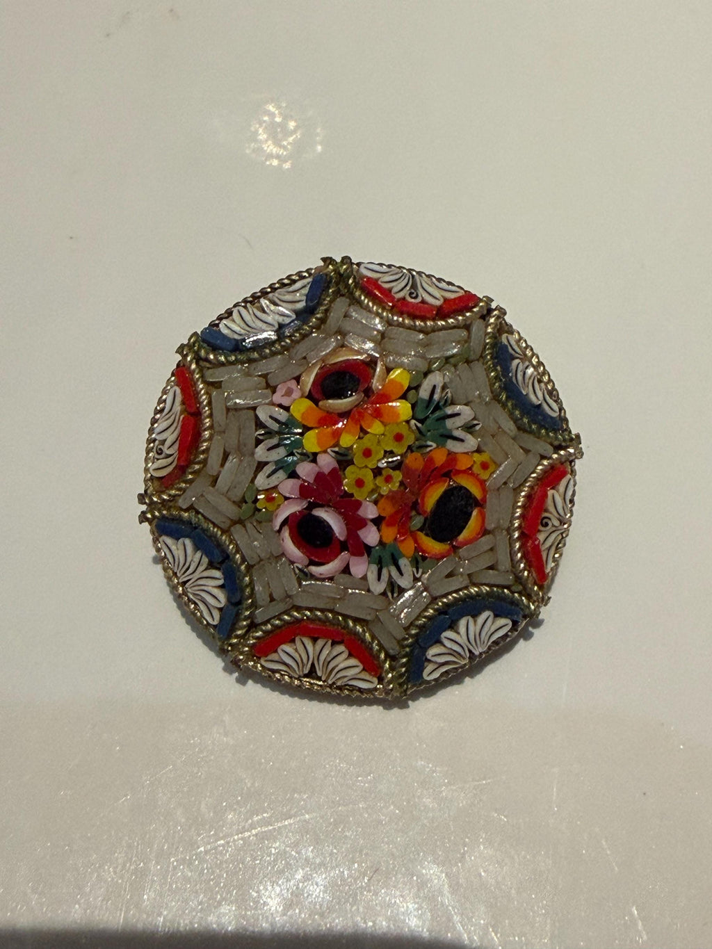 Vintage Italian Micro Mosaic Brooch  Floral Grand Tour Pin