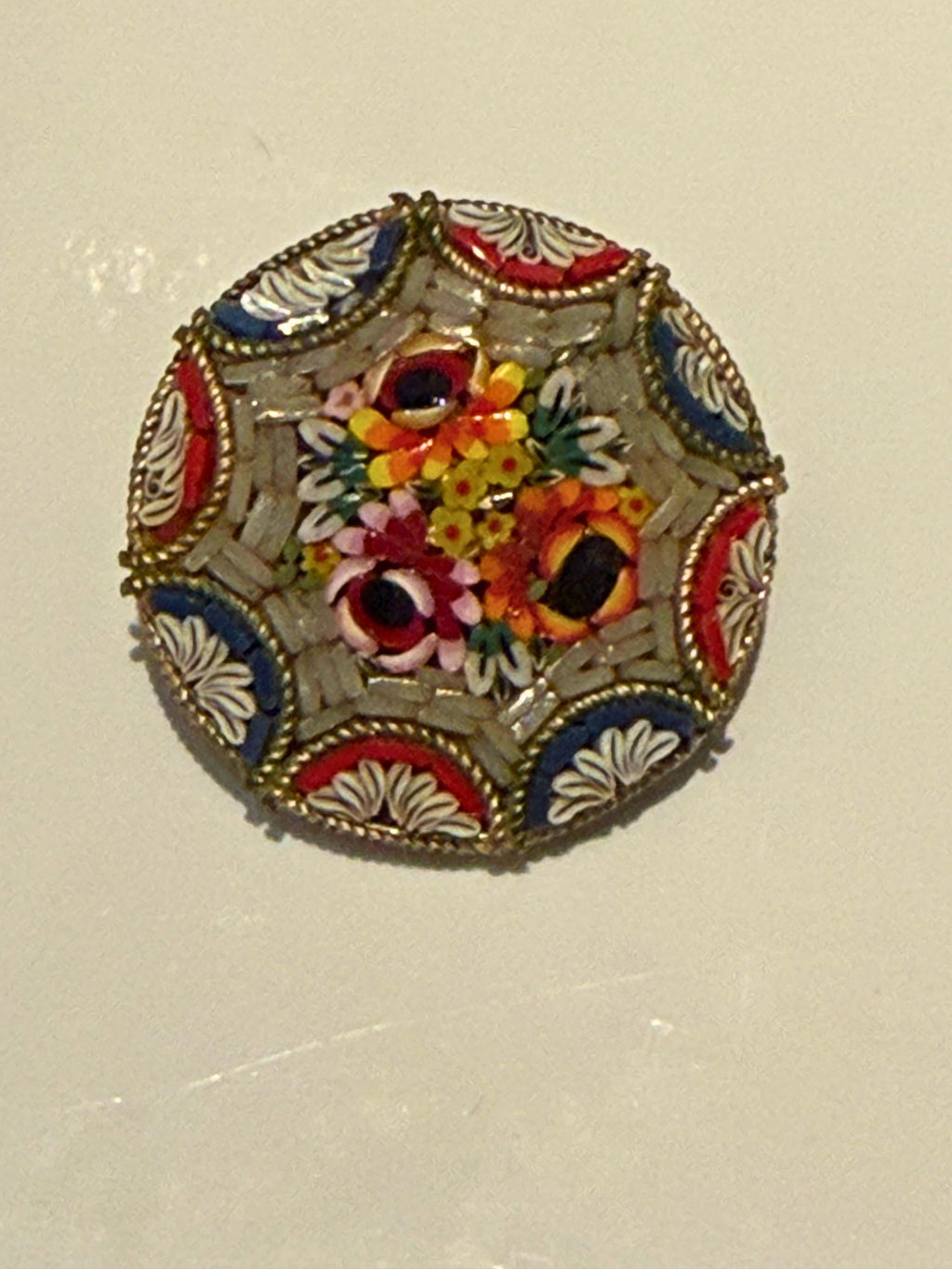 Vintage Italian Micro Mosaic Brooch  Floral Grand Tour Pin