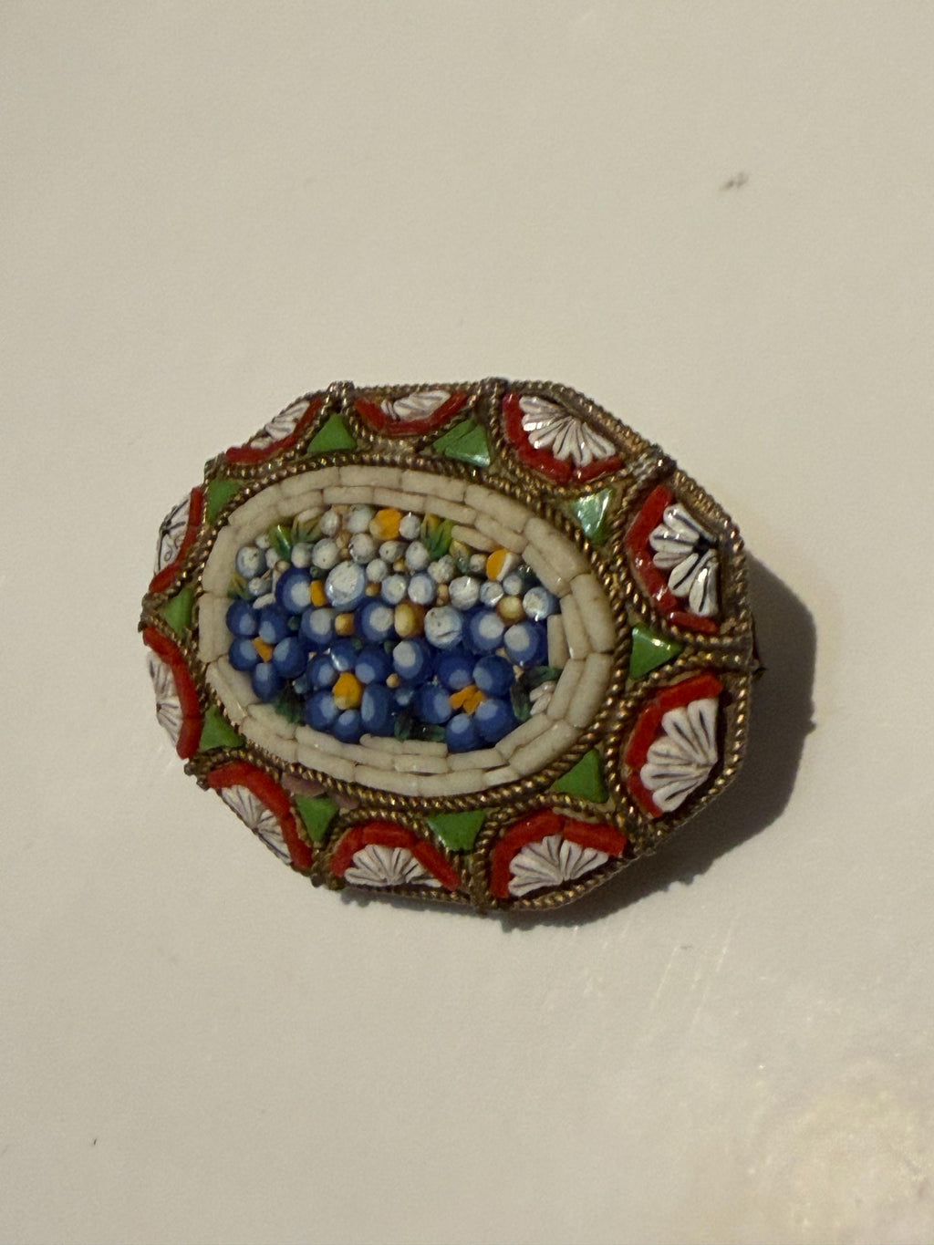 Vintage Italian Micro Mosaic Brooch, Forget-Me-Not Floral Pin